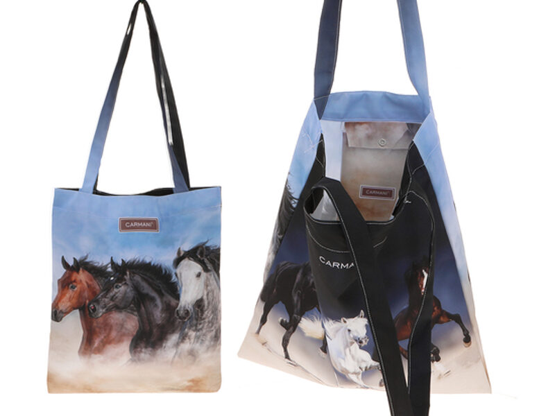 BAG WITH BLACK, BROWN AND WHITE HORSES